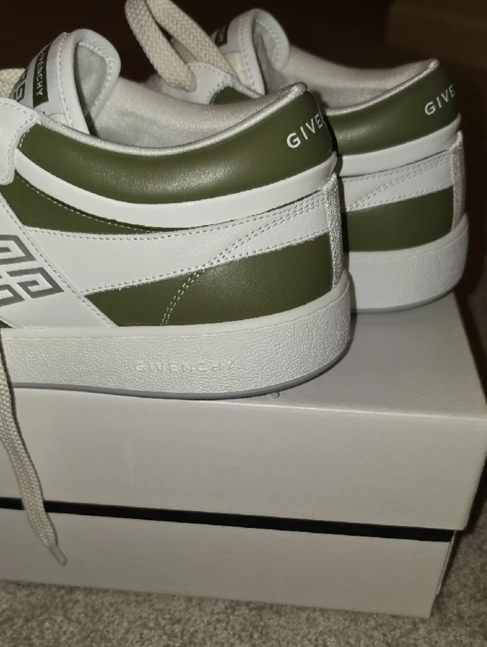 Brand New Givenchy Low-Top Leather Sneakers in White with Khaki Accents